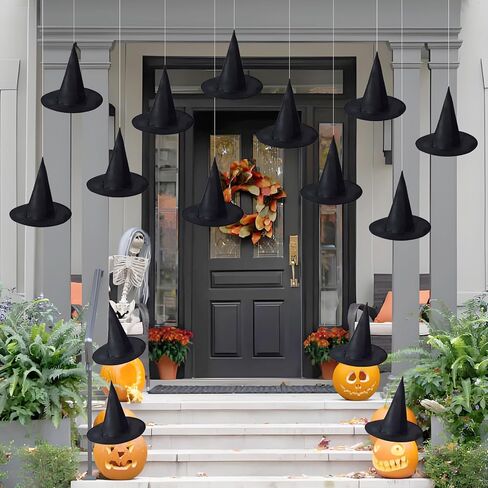 15 PCS Halloween Witch Hats ، إكسسوارات حفلات الساحرة السوداء ، معلقة معلقة ، زخارف حفلات القبعة لزخارف الهالوين في الهواء الطلق أو داخلي in Saudi Arabia