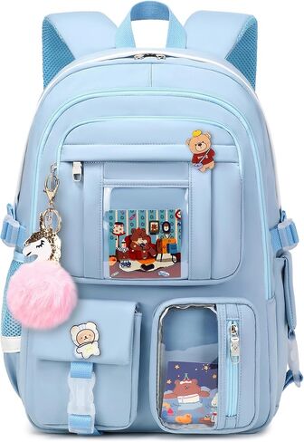 Backpack for Girls with Accessories Laptop Bookbags 16 Inch Kawaii Kids Elementary Middle High School Bag College Travel Daypack Gifts for Teens Women Students (Black) in Kuwait