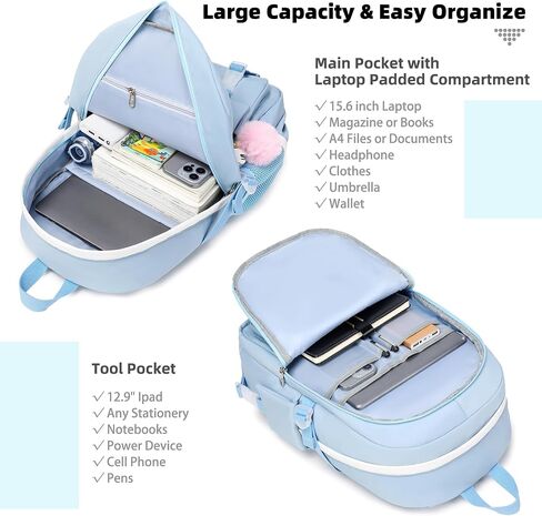 Backpack for Girls with Accessories Laptop Bookbags 16 Inch Kawaii Kids Elementary Middle High School Bag College Travel Daypack Gifts for Teens Women Students (Black) in Kuwait