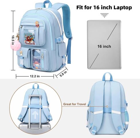 Backpack for Girls with Accessories Laptop Bookbags 16 Inch Kawaii Kids Elementary Middle High School Bag College Travel Daypack Gifts for Teens Women Students (Black) in Kuwait