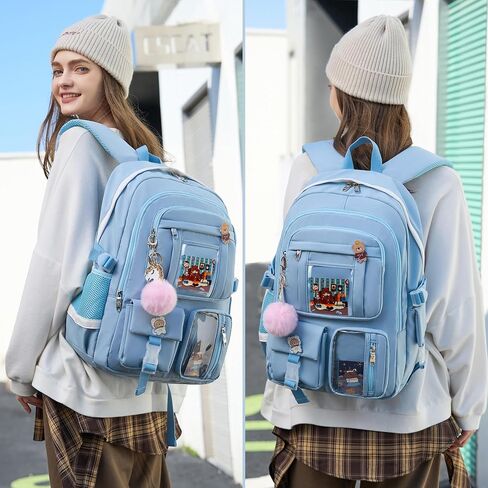 Backpack for Girls with Accessories Laptop Bookbags 16 Inch Kawaii Kids Elementary Middle High School Bag College Travel Daypack Gifts for Teens Women Students (Black) in Kuwait