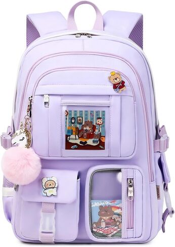 Backpack for Girls with Accessories Laptop Bookbags 16 Inch Kawaii Kids Elementary Middle High School Bag College Travel Daypack Gifts for Teens Women Students (Black) in Kuwait