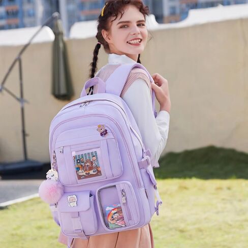 Backpack for Girls with Accessories Laptop Bookbags 16 Inch Kawaii Kids Elementary Middle High School Bag College Travel Daypack Gifts for Teens Women Students (Black) in Kuwait
