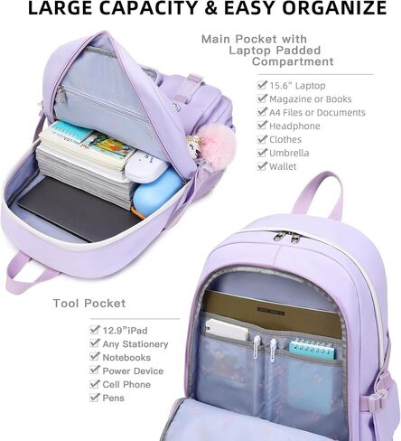 Backpack for Girls with Accessories Laptop Bookbags 16 Inch Kawaii Kids Elementary Middle High School Bag College Travel Daypack Gifts for Teens Women Students (Black) in Kuwait