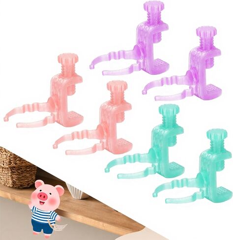 Furniture Edge Clamps｜Floating Display for 3-7" Figures｜6-Pack No-Residue Mount Space-Saving Shelf/Desk Organizer｜Apartment & Dorm Friendly｜Colorful Collectible Showcase (Pink&Purple&Teal 6 Pack) in Saudi Arabia