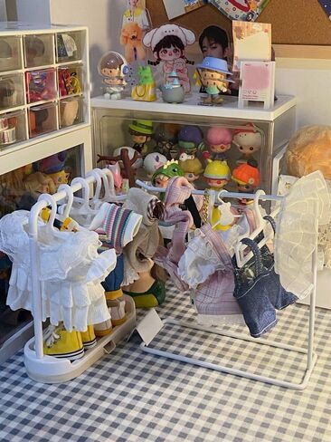 DCZOSILY 1 مجموعة رف ثياب دمية مع 5 مساءً شماعات صغيرة تخزين ملابس الدمية للاشموبو ملحقات أثاث خزانة لابوبو لتوصيلات دش الطفل (أبيض) in Kuwait