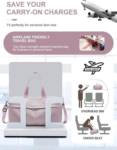 حقيبة رياضية للنساء والرجال مع حجرة للأحذية، حقيبة رياضية من القماش الخشن، مقاومة للماء للسفر في عطلة نهاية الأسبوع طوال الليل لليوجا مع أكمام بعجلات، أسود in Kuwait