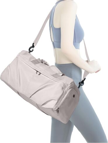 حقيبة رياضية للنساء والرجال مع حجرة للأحذية، حقيبة رياضية من القماش الخشن، مقاومة للماء للسفر في عطلة نهاية الأسبوع طوال الليل لليوجا مع أكمام بعجلات، أسود in Kuwait