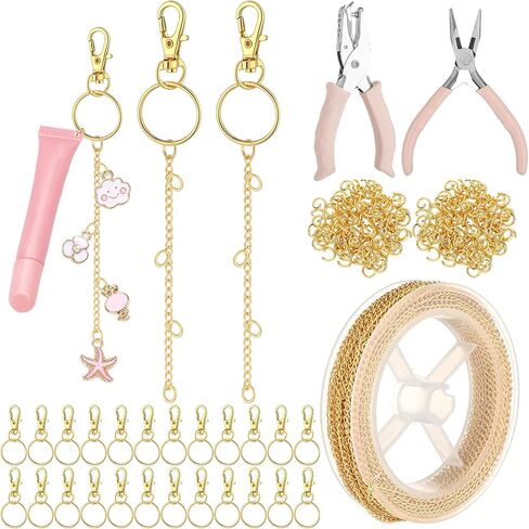 Viorawhite 227 PCS Lip Gloss Make Keychain Making Kit Bulk 24 Keychain Clips with Lobster Claw Clasps 200 Jump Ring Chain Plier Hole Puncher for DIY Lip Gloss Crafts Supplies (Gold) in Saudi Arabia