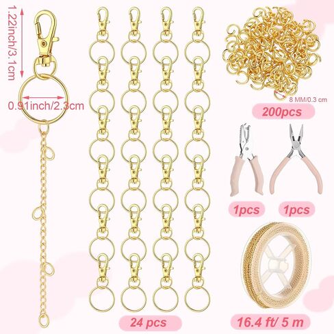 Viorawhite 227 PCS Lip Gloss Make Keychain Making Kit Bulk 24 Keychain Clips with Lobster Claw Clasps 200 Jump Ring Chain Plier Hole Puncher for DIY Lip Gloss Crafts Supplies (Gold) in Saudi Arabia