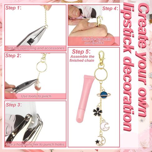 Viorawhite 227 PCS Lip Gloss Make Keychain Making Kit Bulk 24 Keychain Clips with Lobster Claw Clasps 200 Jump Ring Chain Plier Hole Puncher for DIY Lip Gloss Crafts Supplies (Gold) in Saudi Arabia