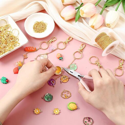 Viorawhite 227 PCS Lip Gloss Make Keychain Making Kit Bulk 24 Keychain Clips with Lobster Claw Clasps 200 Jump Ring Chain Plier Hole Puncher for DIY Lip Gloss Crafts Supplies (Gold) in Saudi Arabia