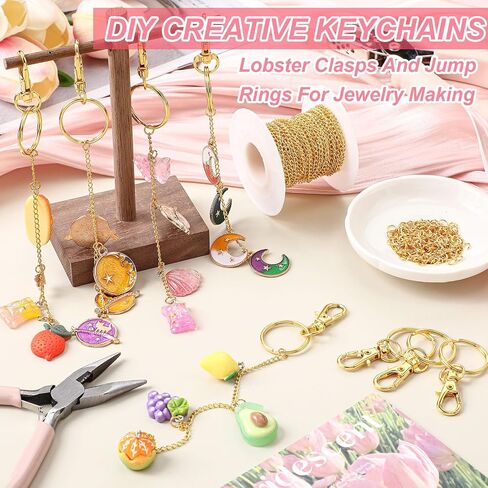 Viorawhite 227 PCS Lip Gloss Make Keychain Making Kit Bulk 24 Keychain Clips with Lobster Claw Clasps 200 Jump Ring Chain Plier Hole Puncher for DIY Lip Gloss Crafts Supplies (Gold) in Saudi Arabia