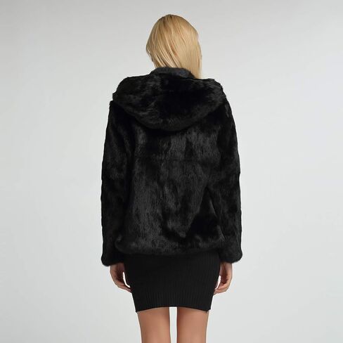 Fur Story Women's Genuine Rabbit Fur Coat Fuzzy Warm Fur Jacket Winter Outware in Kuwait