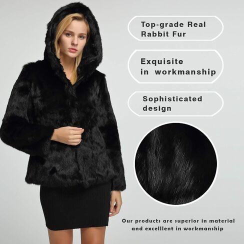 Fur Story Women's Genuine Rabbit Fur Coat Fuzzy Warm Fur Jacket Winter Outware in Kuwait
