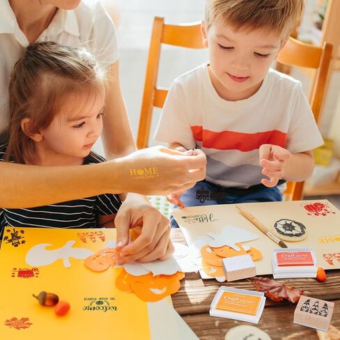 Whaline 9 PCS Fall Wooden Rubber Stamps with 5 Colors Craft Ink Pads Autumn Pumpkin Gnome DIY Craft Craft in Saudi Arabia