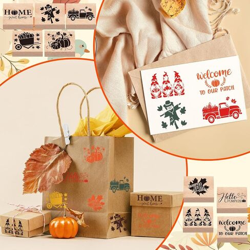 Whaline 9 PCS Fall Wooden Rubber Stamps with 5 Colors Craft Ink Pads Autumn Pumpkin Gnome DIY Craft Craft in Saudi Arabia