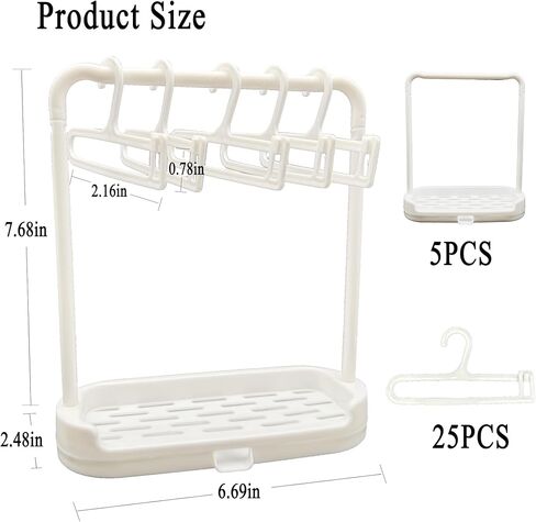 DCZOSILY 1 مجموعة رف ثياب دمية مع 5 مساءً شماعات صغيرة تخزين ملابس الدمية للاشموبو ملحقات أثاث خزانة لابوبو لتوصيلات دش الطفل (أبيض) in Kuwait