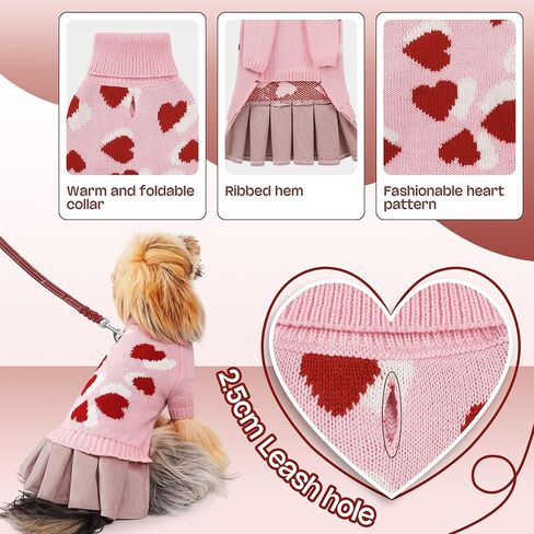 YUDODO Pet Dog Sweater Dress with Heart Pattern Pet Girl Dog Winter Knitted Clothes Warm Sweater for Yorkies Chihuahua with Leash Hole (S, Grey) in Saudi Arabia