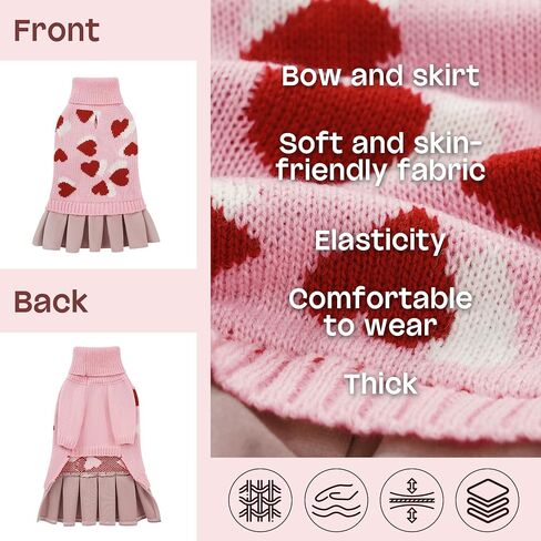 YUDODO Pet Dog Sweater Dress with Heart Pattern Pet Girl Dog Winter Knitted Clothes Warm Sweater for Yorkies Chihuahua with Leash Hole (S, Grey) in Saudi Arabia