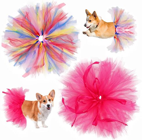 2 PCS Dog Tulle Tutus – Hot Pink & Rainbow Ballerina Skirt Dresses for Small Medium Large Dogs & Cats | Birthday Wedding Party, Halloween, Pride Photo Prop Outfits in Saudi Arabia