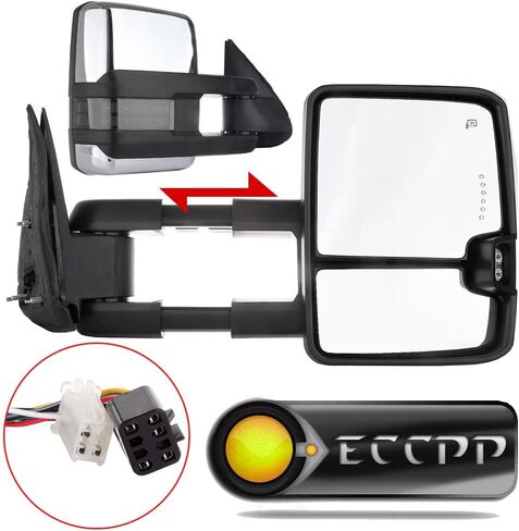 ECCPP Tow Mirrors Pair Chrome Mirror Fit for 2003-06 for Chevy Silverado Suburban for GMC Sierra 1500 2500 3500 Tahoe Towing Mirrors Power Heated Turn Signal Clearance Light Telescopic Manual Folding in Saudi Arabia