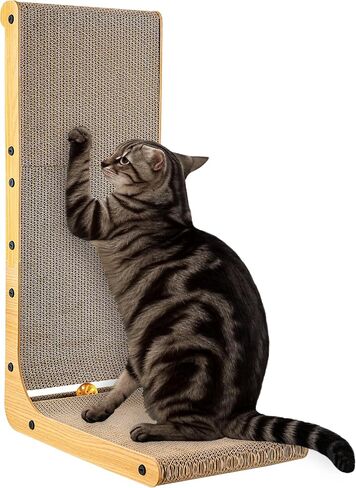 Cat Scratcher ، وسادة خدش Cat 26.8 بوصة على شكل حرف L مع قوس صديقة للجدار ، لوحة خدش CATBOARD مع لعبة الكرة للقطط الداخلية in Saudi Arabia