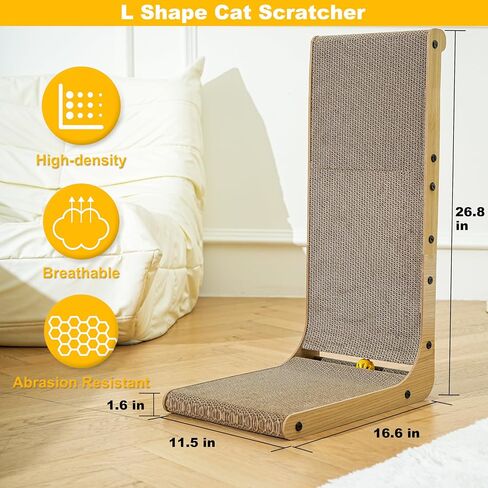 Cat Scratcher ، وسادة خدش Cat 26.8 بوصة على شكل حرف L مع قوس صديقة للجدار ، لوحة خدش CATBOARD مع لعبة الكرة للقطط الداخلية in Saudi Arabia