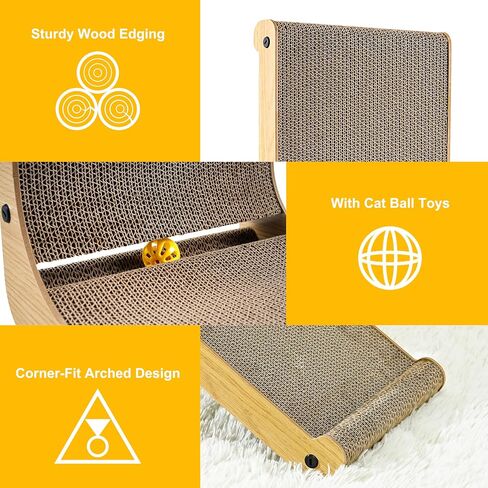 Cat Scratcher ، وسادة خدش Cat 26.8 بوصة على شكل حرف L مع قوس صديقة للجدار ، لوحة خدش CATBOARD مع لعبة الكرة للقطط الداخلية in Saudi Arabia