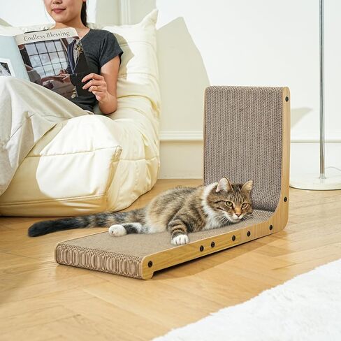 Cat Scratcher ، وسادة خدش Cat 26.8 بوصة على شكل حرف L مع قوس صديقة للجدار ، لوحة خدش CATBOARD مع لعبة الكرة للقطط الداخلية in Saudi Arabia