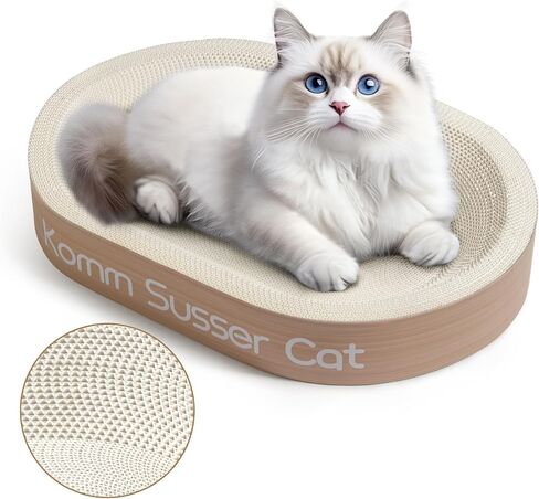 23.43"x16.9" Huge Cat Scratcher Bowl Heavy-Duty White Cardboard Cat Scratcher Bed - Durable Oval Scratching Pad & Lounge Bed with Bonus Mini Scratching Board(White) in Saudi Arabia