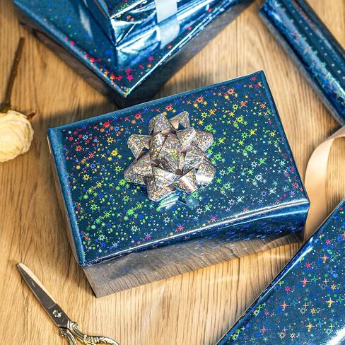 Merture Blue Holographic Paper Roll ، لف هدايا الفضاء الأزرق مع تصميم مجرة ​​مشرقة لعيد الميلاد ، استحمام الطفل ، عيد الميلاد ، عيد الأب ، الأعشاب الضارة - 17 في × 32.8 قدم (46.5 قدم مربع) in Kuwait