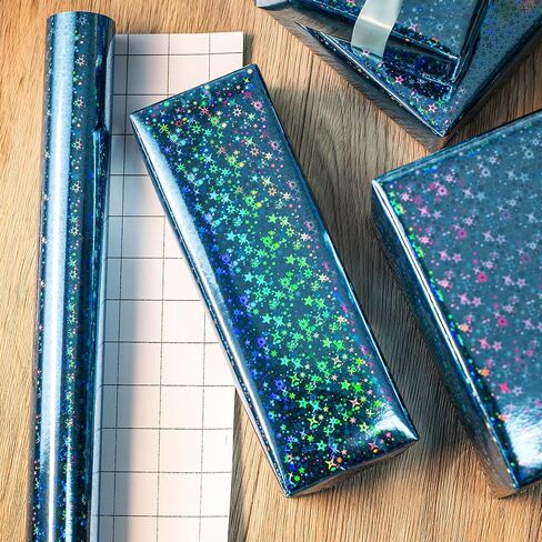 Merture Blue Holographic Paper Roll ، لف هدايا الفضاء الأزرق مع تصميم مجرة ​​مشرقة لعيد الميلاد ، استحمام الطفل ، عيد الميلاد ، عيد الأب ، الأعشاب الضارة - 17 في × 32.8 قدم (46.5 قدم مربع) in Kuwait