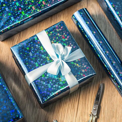 Merture Blue Holographic Paper Roll ، لف هدايا الفضاء الأزرق مع تصميم مجرة ​​مشرقة لعيد الميلاد ، استحمام الطفل ، عيد الميلاد ، عيد الأب ، الأعشاب الضارة - 17 في × 32.8 قدم (46.5 قدم مربع) in Kuwait
