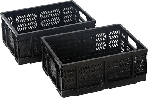 Heavy Duty Plastic Milk Crates for Storage, 4-Pack Stackable Storage Bins for Organizing, Collapsible Storage Basket with Handle for Groceries, Suitable for Home Office School Store, Black in Kuwait