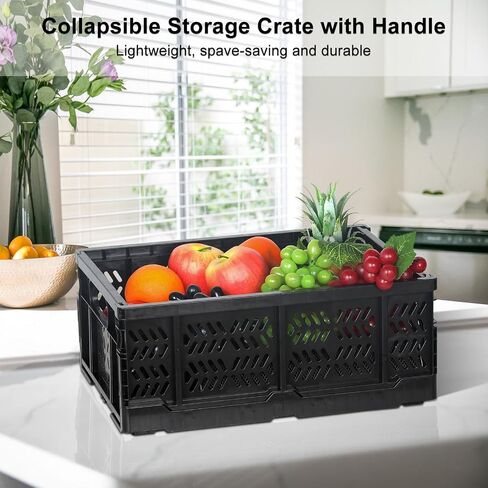 Heavy Duty Plastic Milk Crates for Storage, 4-Pack Stackable Storage Bins for Organizing, Collapsible Storage Basket with Handle for Groceries, Suitable for Home Office School Store, Black in Kuwait
