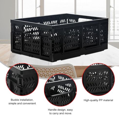 Heavy Duty Plastic Milk Crates for Storage, 4-Pack Stackable Storage Bins for Organizing, Collapsible Storage Basket with Handle for Groceries, Suitable for Home Office School Store, Black in Kuwait