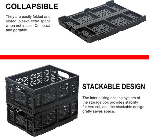 Heavy Duty Plastic Milk Crates for Storage, 4-Pack Stackable Storage Bins for Organizing, Collapsible Storage Basket with Handle for Groceries, Suitable for Home Office School Store, Black in Kuwait