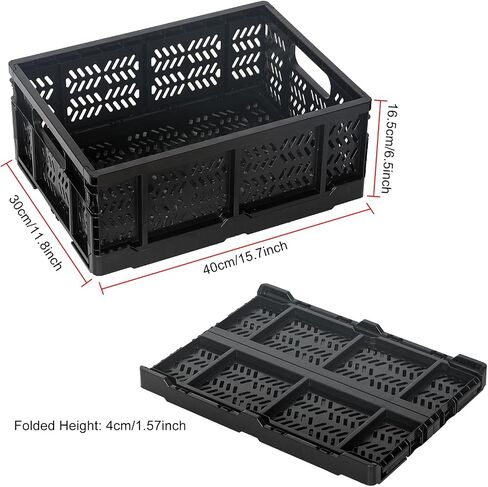 Heavy Duty Plastic Milk Crates for Storage, 4-Pack Stackable Storage Bins for Organizing, Collapsible Storage Basket with Handle for Groceries, Suitable for Home Office School Store, Black in Kuwait