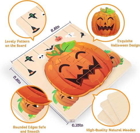 4Pack Halloween Buzzles Wooden for Choodlers - ألعاب التعلم التعليمي ، ولغز بانوراما لصالح الحفلات ، واللوازم ، والأطفال ، والفتيان ، والبنات - تعامل مع حقائب الصالح. in Kuwait