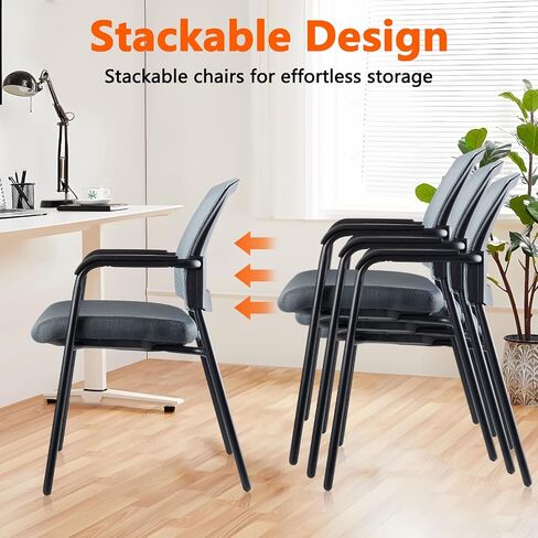 CLATINA Office Reception Guest Chair Mesh Back Stacking with Ergonomic Lumbar Support and Thickened Seat Cushion for Waiting Conference Room (4 Pack, Grey) in Saudi Arabia