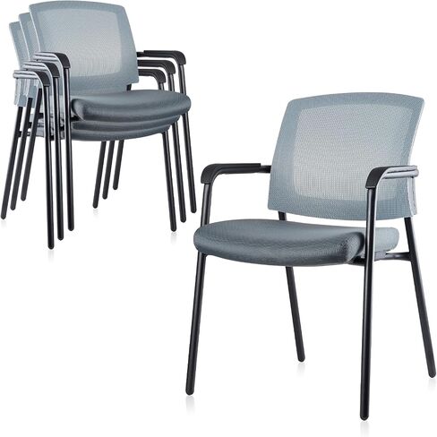 CLATINA Office Reception Guest Chair Mesh Back Stacking with Ergonomic Lumbar Support and Thickened Seat Cushion for Waiting Conference Room (4 Pack, Grey) in Saudi Arabia