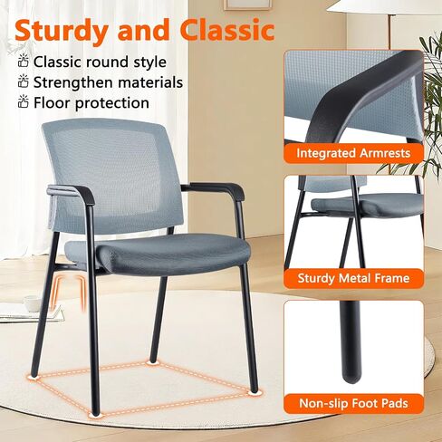 CLATINA Office Reception Guest Chair Mesh Back Stacking with Ergonomic Lumbar Support and Thickened Seat Cushion for Waiting Conference Room (4 Pack, Grey) in Saudi Arabia