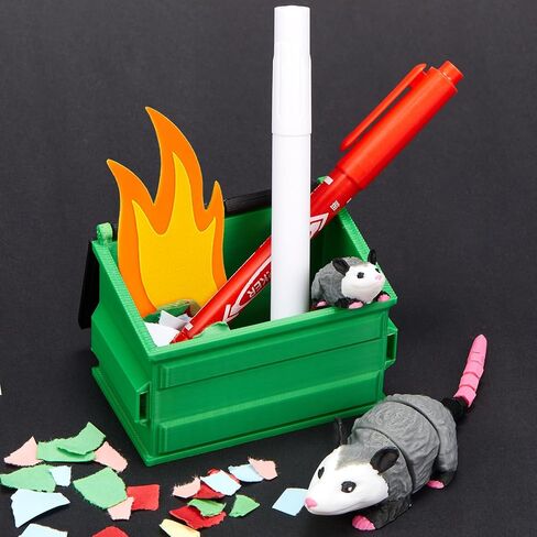 Soulchen 3D مطبوعة Opossum 3D الحيوانات المطبوعة المطبوعة القمامة أو opossum و trashcan التعبير تململ ديكورات مكتب القمامة حامل قلم رصاص هدايا الجدة ملحقات المكاتب للزملاء في العمل الرجال in Kuwait