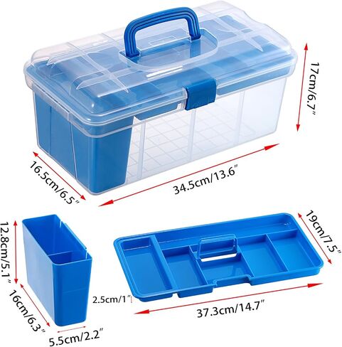 Plastic Paint Storage Box, Clear Arts & Crafts Organizer with Removable Tray and Paintbrush Rinse Slot, 36 Bottles Capacity 2 fl. oz Pigment Storage Bin for Organizing Sewing, Stationery(Blue) in Saudi Arabia
