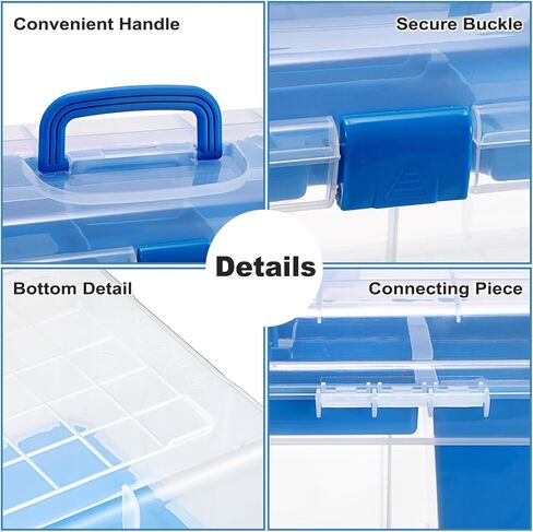 Plastic Paint Storage Box, Clear Arts & Crafts Organizer with Removable Tray and Paintbrush Rinse Slot, 36 Bottles Capacity 2 fl. oz Pigment Storage Bin for Organizing Sewing, Stationery(Blue) in Saudi Arabia