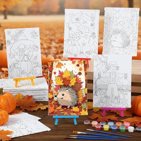 Blosssound 24 Pack Easter Watercolor Pre Drawn Canvas to Paint Pre Printed Canvas Painting Kits Bulk with Easel Paint Pots Brushes for Adult Sip Party Student Beginner Birthday DIY in Kuwait