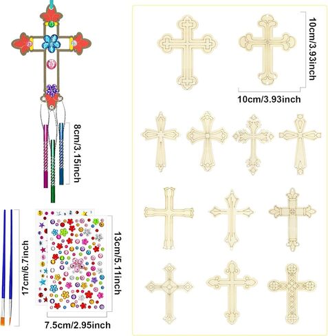 12Pack DIY Christian Cross Wind Chime Kit, Religious Arts and Crafts Set with Wooden Cross Ornaments Painting Supplies Multicolor Chime Tubes, Ideal for Bible School Sunday School Easter Activities in Saudi Arabia
