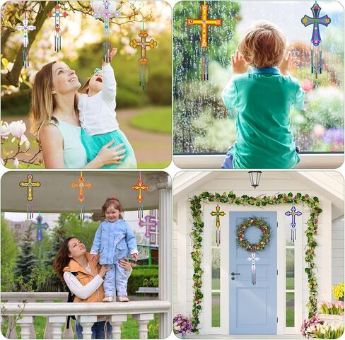 12Pack DIY Christian Cross Wind Chime Kit, Religious Arts and Crafts Set with Wooden Cross Ornaments Painting Supplies Multicolor Chime Tubes, Ideal for Bible School Sunday School Easter Activities in Saudi Arabia