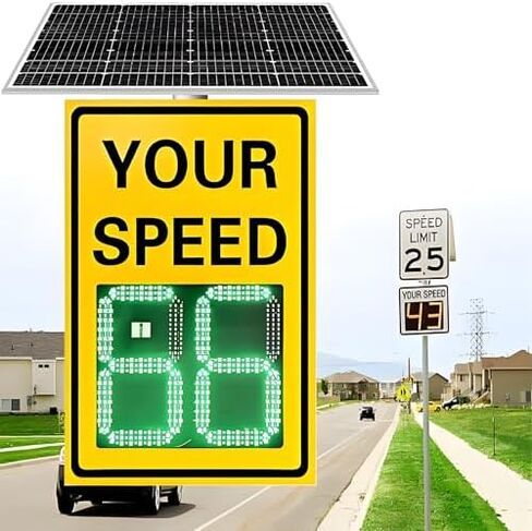 علامات الحد من سرعة LED تعمل بالطاقة الشمسية 24 "× 35" ، كاشف سرعة رادار الصدأ من الألومنيوم مع عرض أرقام LED ، لوحة تحذيرات مروري 60 × 90 سم للقيادة الآمنة in Kuwait